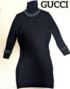 GUCCI ビーズ装飾ヴィンテージハイネックニットワンピース ブラック 42