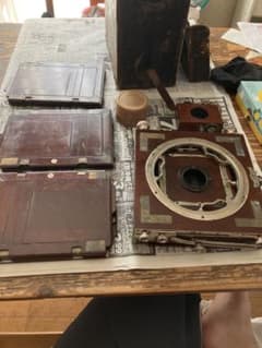 木製蛇腹大判カメラ、 フィルム(Hugo Meyer & Co. Görlitz 木製蛇腹大判カメラ、 フィルム(Hugo Meyer & Co. Görlitz