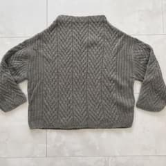 【訳あり】ZARA KNIT ケーブルニット セーター グレー ボートネック L