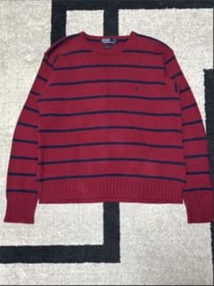 Polo by Ralph Lauren 赤ネイビー ストライプ セーター Lのサムネイル