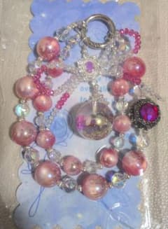 DAZZLE BEADS 手作り高級ストラップ キラキラ ビーズ ピンクのサムネイル