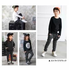 年末SALE  テーパードパンツ 90cm ブラックストライプのサムネイル