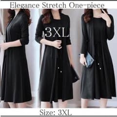 3XL アンサンブル風　ストレッチワンピース　軽量セミフォーマル黒☆大きいサイズのサムネイル