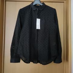 刺繍 長袖シャツ エンブロイダリーブラウス　ブラック Mのサムネイル