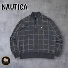 90sNAUTICAノーティカ ウインドウペンチェック ハーフジップグレーM 