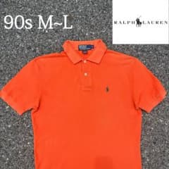 90s ポロラルフローレン ポロシャツ オレンジ 緑 S - メルカリ