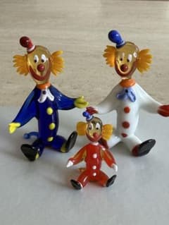 イタリアベネチアンガラス　ムラーノ ピエロ置物3点 ハンドメイド イタリアベネチアンガラス ムラーノ ピエロ置物3点 ハンドメイド