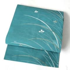 名古屋帯】夏帯 紗 洗える 納戸色 青緑色 刺繍の萩 正絹薄物 盛夏 K