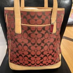 COACH シグネチャー トートバッグ レッド ブラウン - メルカリ