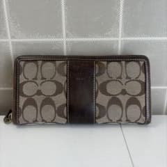 COACH コーチ 長財布 シグネチャー ラウンドファスナー キャンバス レザー