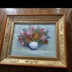 爽やかな油彩画 花瓶の花 静物画 額装済み 油彩画 花瓶の花 静物画 額装 - メルカリ