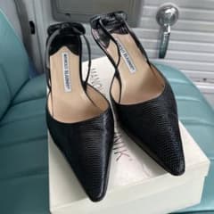MANOLO BLAHNIK ブラック スリングバックパンプス リザード - メルカリ