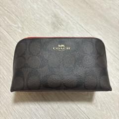 COACH（コーチ） ポーチ シグネチャー ダークブラウン レッドのサムネイル