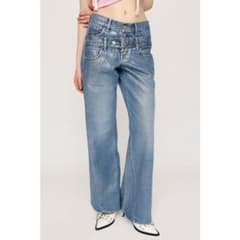 【美品】SLY METALICDOUBLE BELT FLARE パンツ SLVのサムネイル