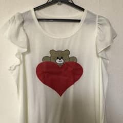 ハートとくまさんのカットソーチュニック　生成りのサムネイル