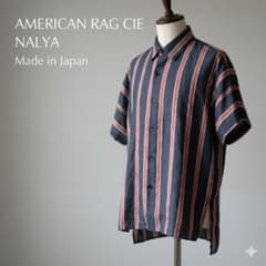 ARC / NALYAシルク混 ストライプシャツ 日本製 F 紺赤 ユニセックス 