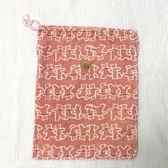 コーデュロイ 巾着袋 大　くま柄 ピンク　体操服入れのサムネイル