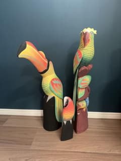 南国風 木彫り 鳥 置物 3点セット wood bird カラフル トリ - メルカリ