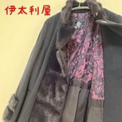 伊太利屋 カシミヤ混 コート ミンク リアルファー ネイビー 美品 M
