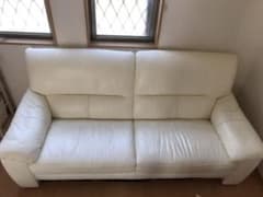 【はるママさん専用】3人掛け 本革ソファ 白/オフホワイトのサムネイル