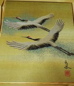 綾錦織 双鶴 斎藤宗原画　色紙のサムネイル
