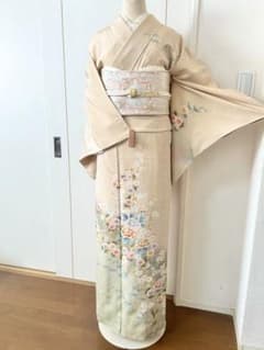 美品　ロング丈　裄丈69cm 手描き　正絹訪問着　フルセット4点　入学式