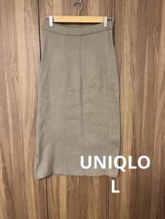 UNIQLO リブニット タイトスカート ベージュ Lのサムネイル