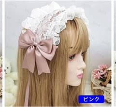 ロリータ ヘッドドレス ピンク リボン レースのサムネイル