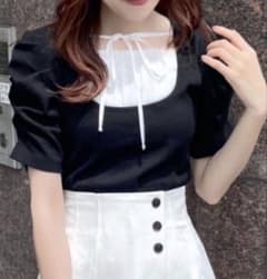 NOMAE フリルレイヤードトップス ブラック ホワイトのサムネイル