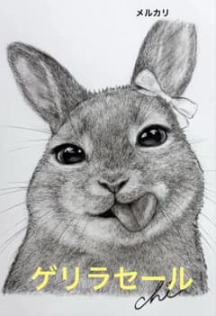 うさぎ❤️ ウサギ 兎 原画 鉛筆画 色鉛筆画 絵画 手描き イラスト
