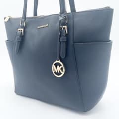 大容量】 マイケルコース トートバッグ A4可 レザー 紺 ゴールド金具 