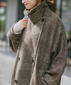 美品　Spick&Span　Wスライバーチェックハーフコート　36　グレー Spick and Span Wスライバーチェックハーフコート36