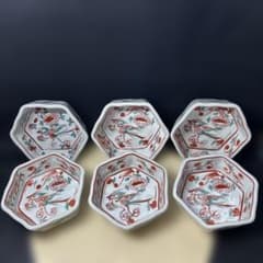 S*☆様 ⚫︎中古⚫︎白無垢⚫︎交織⚫︎バチ衿/赤ライン額縁仕立仕様⚫︎T517 橘吉 六角小鉢 6客セット 赤絵 鳳凰文様【ML-0074】 - メルカリ
