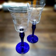 ボヘミア クリスタルグラス ブルーステム エッチンググラス 2客セット