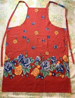 昭和レトロ 花柄 ドット エプロン 赤 薔薇 レトロポップ vintage