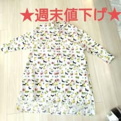 T'BIS STUDIO 犬柄 シャツワンピース ホワイト(M〜Lサイズ)のサムネイル