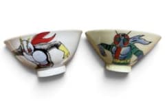 【当時物・昭和レトロ】仮面ライダー新1号・仮面ライダーV3 子供用茶碗 陶器製のサムネイル