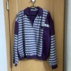 パープル×グレー ボーダー ポロシャツ スウェット