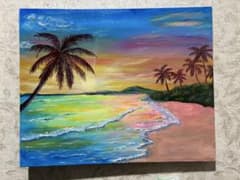 手描きアート 南国の夕暮れ アクリル画のサムネイル