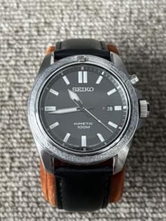 SEIKO KINETIC 100M 文字盤黒 社外ベルト　訳ありのサムネイル