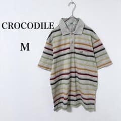 クロコダイル カットソー ポロシャツ M マルチボーダー グレージュ 刺繍 ワニのサムネイル