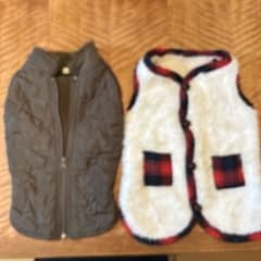 犬服 ベスト 2点セット カーキ チェック柄のサムネイル