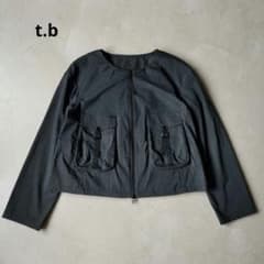 t.b センソユニコ ジップジャケット ブルゾン ストライプ ノーカラー