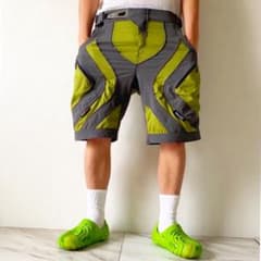 00's vintage メンズ ハーフパンツ グランジ y2k パンク NYLOUS ギャル男 グランジ 00s y2k 翼 英字 デニムハーフパンツ