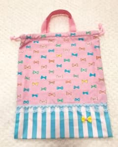ハンドメイド お着替え袋☆体操服入れ リボン柄☆のサムネイル