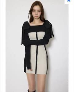 rienda バイカラーオフショルリボンニットワンピース