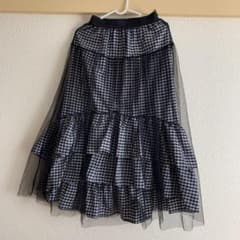 チュール付 フリルロングスカート【白黒チェック】のサムネイル