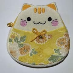 猫型 和柄 ポーチ イエローのサムネイル