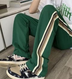サイドライン ストリート パンツ モード パンツ メンズ　グリーンのサムネイル