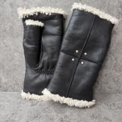 AGNELLE black leather gloves fingerless type